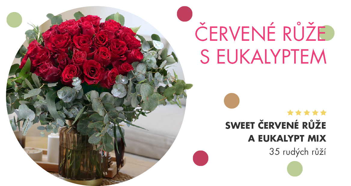 Sweet červené růže a eukalypt mix