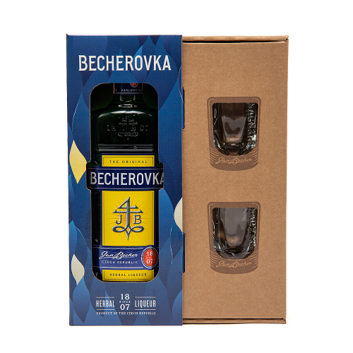 Becherovka, 38%, 0,7 l se sklenicemi