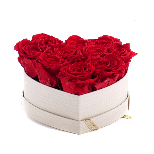In eterno bílé srdce "S" 10 rudých růží