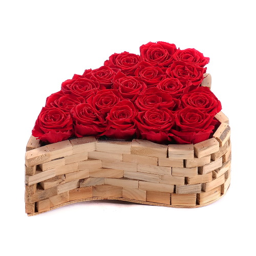 In eterno dřevěný box srdce 18 rudých růží