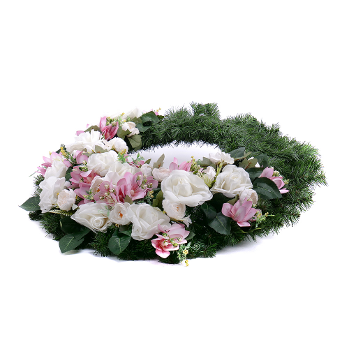 Irigo smuteční věnec růžové a bílé květy
