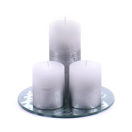 Trio svíčky na skleněném podnosu 2