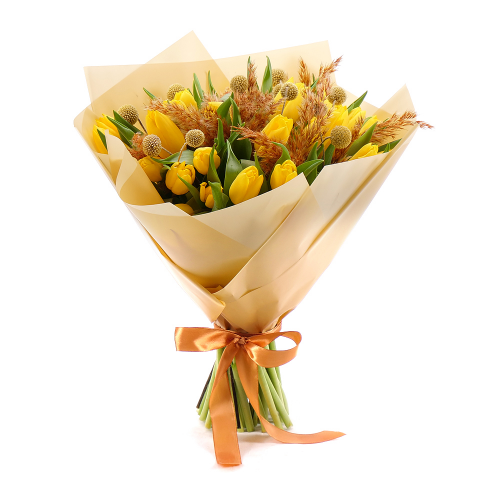 Sweet žluté tulipány a kraspedie