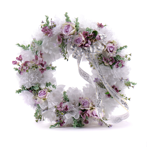 Irigo smuteční věnec bílé a fialové květy