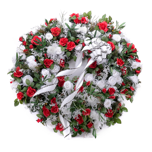 Irigo smuteční věnec bílé a červené květy