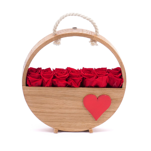 In eterno dřevěný kulatý box 7 červených růží