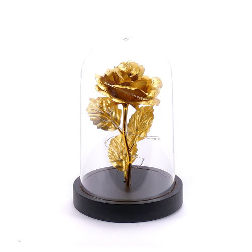 Zlatá LED růže ve skleněném obalu