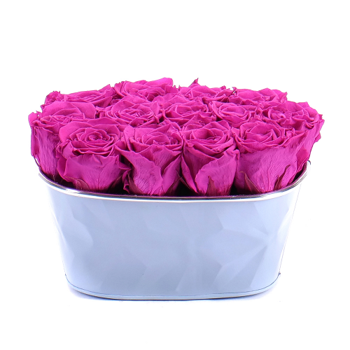 In eterno plechový box ovál 13 růží hot pink