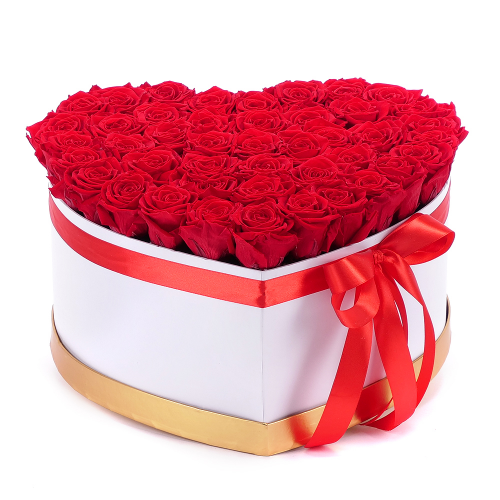 In eterno bílé srdce "XXL" 44 červených růží