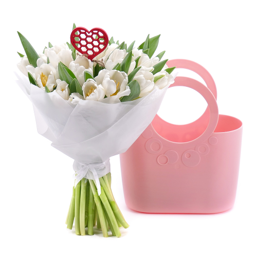 Květinová taška Sweet bílé tulipány
