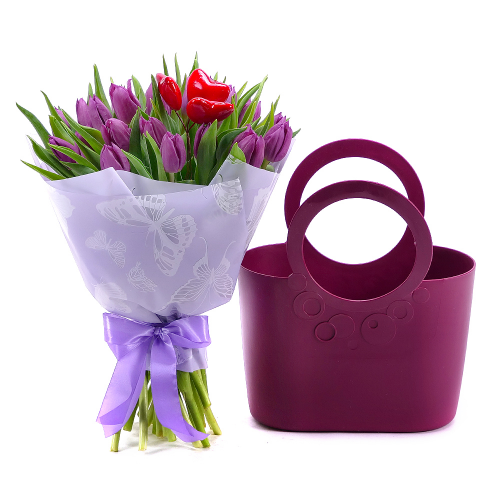 Květinová taška Sweet fialové tulipány