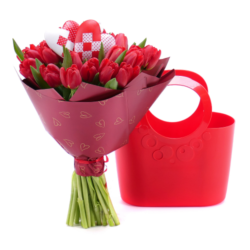 Květinová taška Sweet červené tulipány