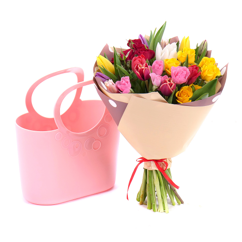Květinová taška Sweet tulipány a trsové růže