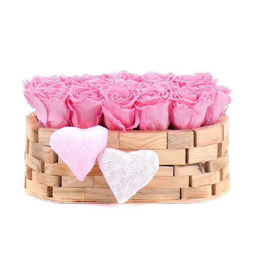 In eterno dřevěný box ovál 14 růžových růží srdce