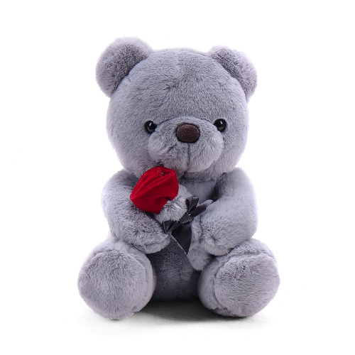 Medvídek plyšový šedý s růží
