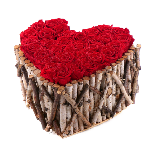 In eterno dřevěný box srdce 32 rudých růží