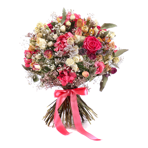 Irigo sušená kytice preparované růže Monalisa pink framboise