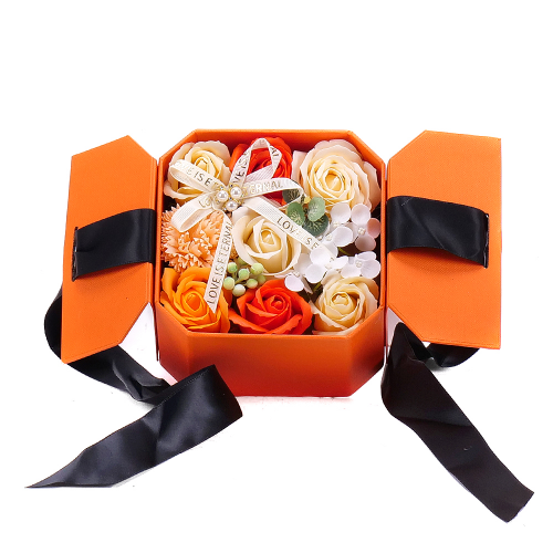 Irigo oranžový box s pěnovými květy