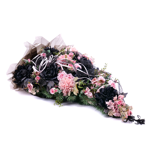 Irigo smuteční kytice růžové a černé květy