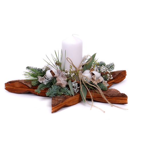 Aranžmá dřevěná hvězda bílá svíčka