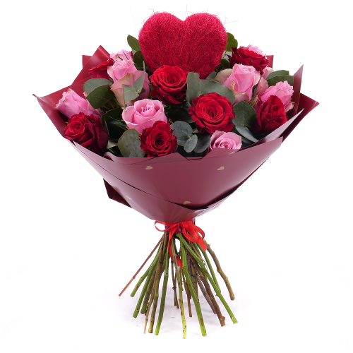 FLOLIVERY Sweet červené a růžové růže Valentýn