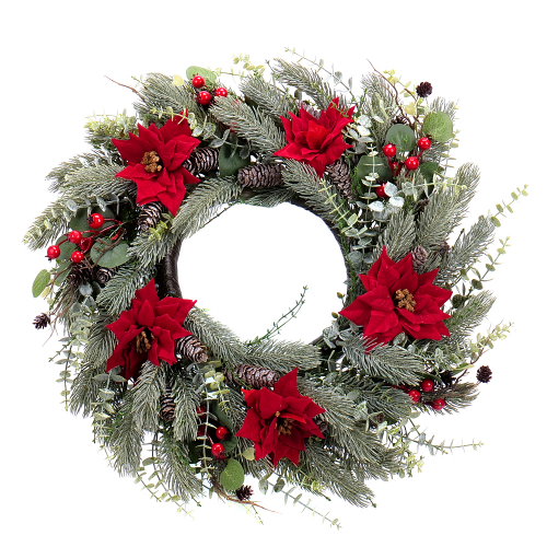 Veniec čačinový L89 vianočná ruža 55cm umelý 