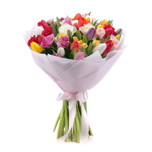 Sweet barevné tulipány a trsové růže
