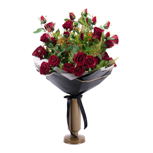 Irigo smuteční kytice bordó květiny s vázou