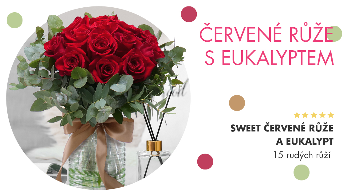 Sweet červené růže a eukalypt