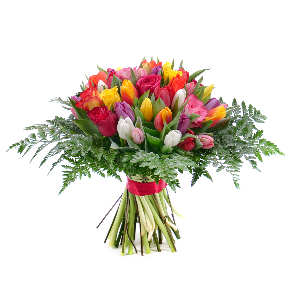 Perla barevné růže a tulipány