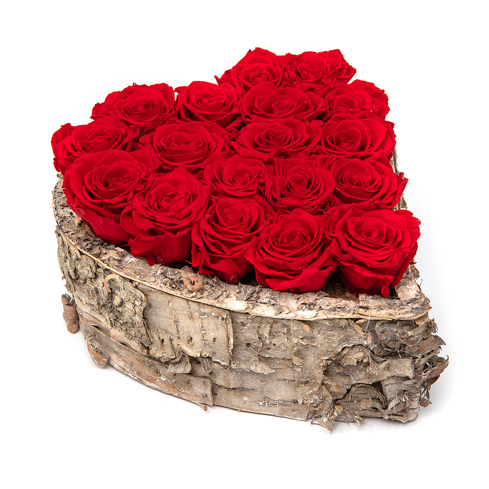 In eterno dřevěný box srdce 18 rudých růží