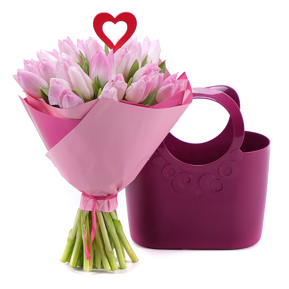 Květinová taška Sweet růžové tulipány