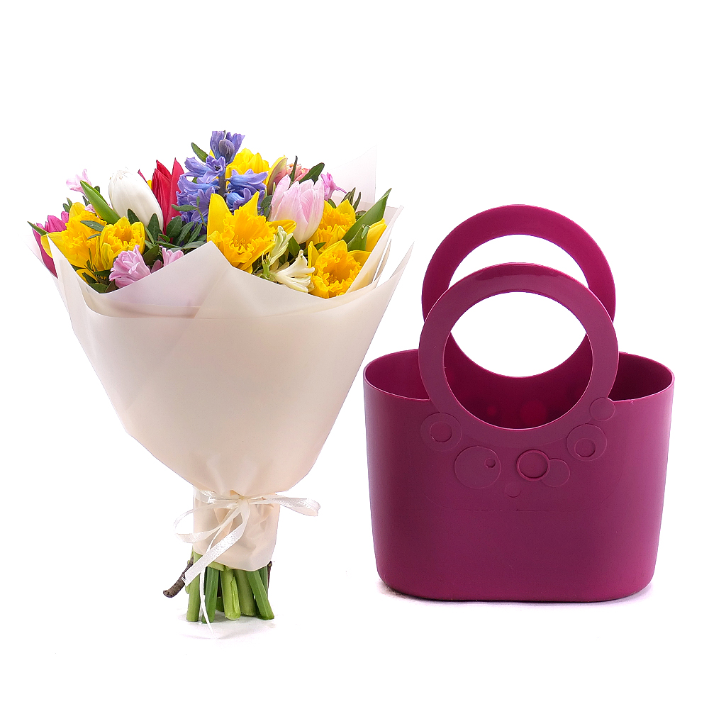Květinová taška Sweet narcisy, tulipány a hyacinty