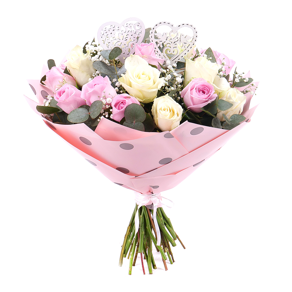 FLOLIVERY Sweet bílé a růžové růže Valentýn